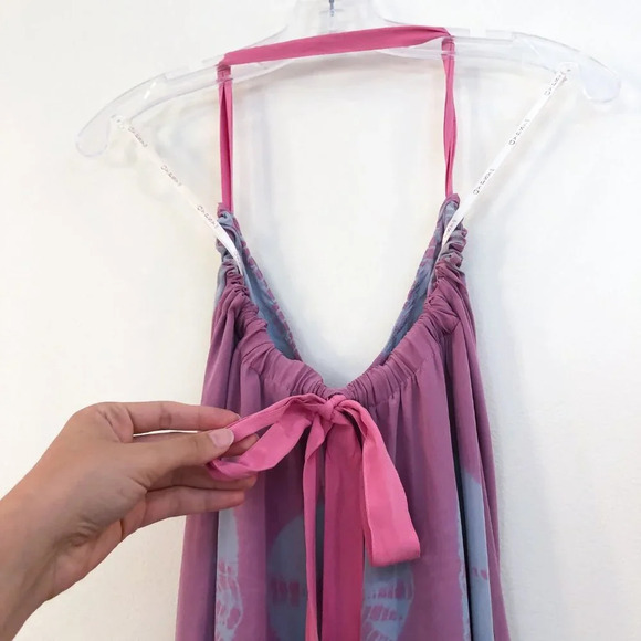 Gypsy 05 100% Silk Pink Purple Ombre Tie Dye Pattern Adjustable Halter Dress S - Picture 9 of 13